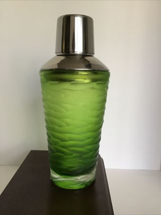 Vintage Barware Art Deco Emerald Green Cut Glass Martini Cocktail Shaker 9.  5” 2