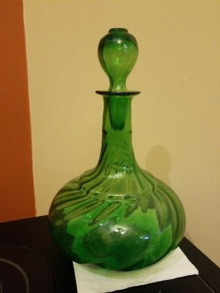 Vintage Green Swirl Glass Decanter With Stopper