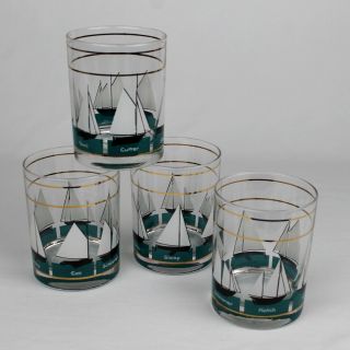 Set Of 4 Vintage Culver Sail Boat Old Fashioned Rocks Bar Glasses Mcm - Rare