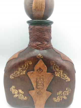 Vintage Mid Century Italian Hand Tooled Leather Wrapped Decanter Bottle