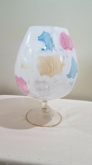 Large White Opaque Multi Color Glass Cup Goblet Brandy Snifter Vase 12 - 1/2 