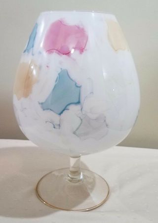 Large White Opaque Multi Color Glass Cup Goblet Brandy Snifter Vase 12 - 1/2 