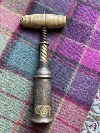 Antique Brass With Bone Handle Corkscrew - Patent - Thomason England