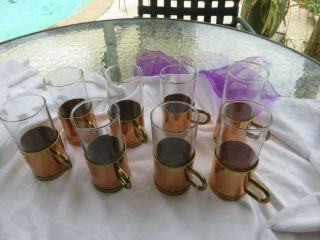 Copper And Brass Irish Turkish Coffee Glasses Cups Set Of 8