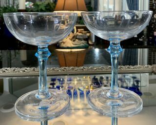 Rare Pair | Bombay Sapphire Martini Glasses Coupe Style Barware | Blue Stems