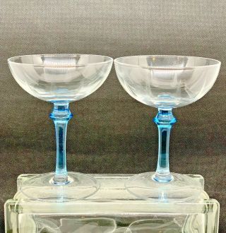 Rare Pair | Bombay Sapphire Martini Glasses Coupe Style Barware | Blue Stems 3