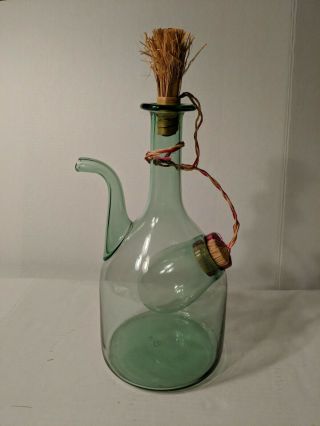 Vintage Hand Blown Italian Glass Wine Chiller W/ Ice Chamber Straw Stopper Lg