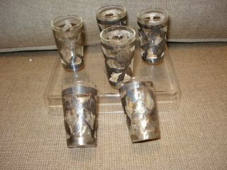 Set Of 6 Sterling Silver Overlay Shot Glasses - Made In Mexico