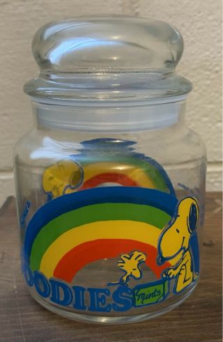 Vintage Snoopy And Peanuts 1958 - 1965 Glass Candy Goodies Jar Schultz