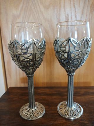 Pewter Stemmed Celtic Design Champaign Wine Glasses