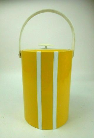Vintage Georges Briard Vinyl Tall Ice Bucket Yellow W Stripes