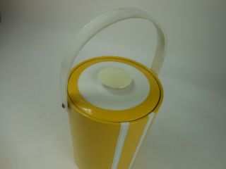 Vintage Georges Briard Vinyl Tall Ice Bucket Yellow w Stripes 2