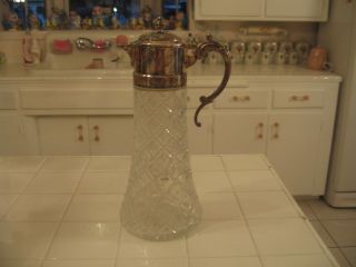 Vintage Crystal Glass And Silver Plate Water Or Wine Decanter With Ice Insert