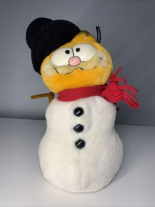 Vintage 1978 1981 Garfield The Cat Snowman Plush Toy Doll Dakin Christmas