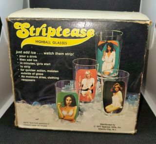 Vintage Striptease Highball Glasses Spencer Gifts 1977 Just Add Ice