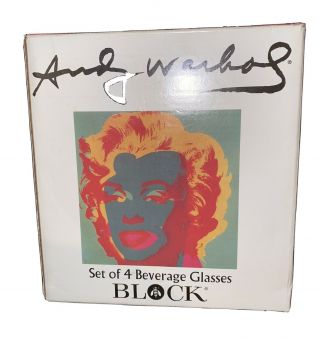 Vintage Block Andy Warhol Marilyn Monroe Highball Glass Set Of 4 1997