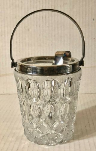 Vintage Lead Crystal Silverplate Ice Bucket W/ Silverplate Tongs,  William Adams