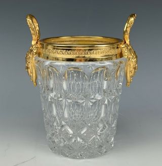 Hollywood Regency French Style Gilt Brass Maiden Face 7 " Crystal Ice Bucket Tia