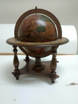 Vintage Olde World Globe Wooden Base 11 " X 11 " Made In Italy