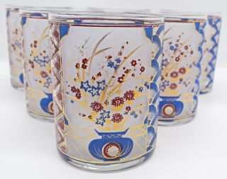 Culver Imari Asian Style 6 Double Old Fashioned Glasses 4 1/8 " Tall Signed
