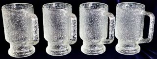 4 Indiana Crystal Ice Footed Tankard Beer Mug Tree Bark Handle Textured