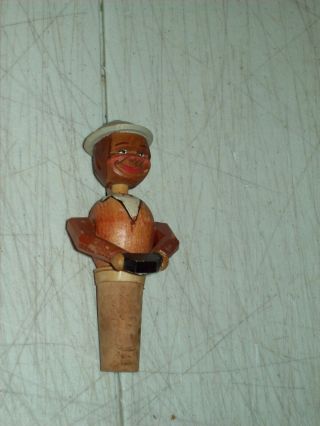 Vintage Hand Carved Wooden Mechanical Wine Cork Stopper Made In Italy Tourist