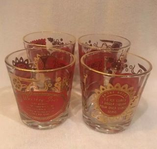 Mcm Jeannette Glass Gold & Red Old Fashioned Whiskey Sour On The Rocks
