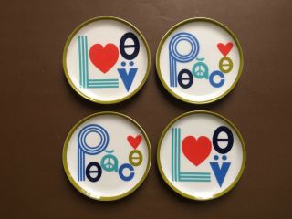 Jonathan Adler Peace & Love Porcelain Coasters 3 3/4” D Set Of 4