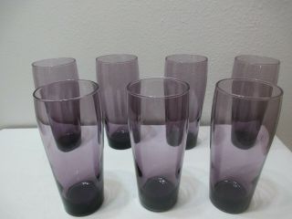 Glass Tumblers Or Highball Glasses Set Of 7 Amethyst Purple 6 1/2 " Tall