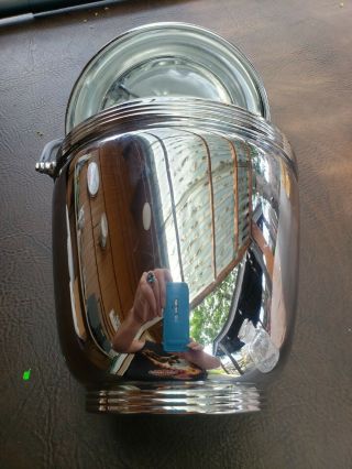 Vintage United Chromium On Solid Brass W/ Glass Insert Champagne Ice Bucket 14 "