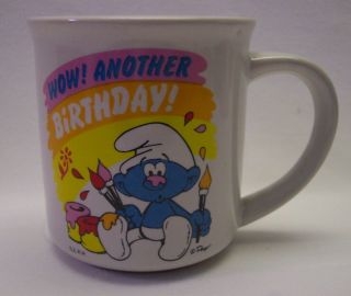 Vintage 1982 Smurfs Wow Another Birthday Smurf Ceramic Mug Cup