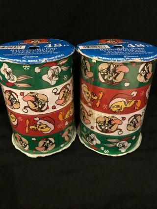 2 Rolls Of Vintage Looney Tunes Christmas Ribbon 48ft 1998