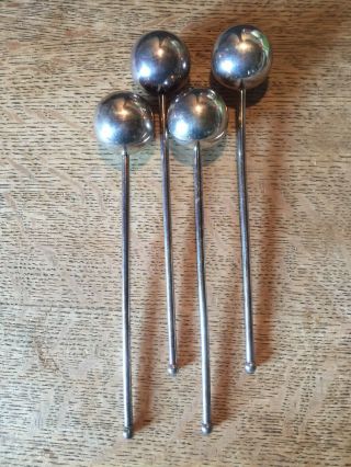 Set Of 4 Silver Plated Vintage Modern Ball Swizzle Stirrers Sticks