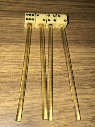 Vintage Set Of Four Plastic Dice 4 3/4 Inches Stir Swizzle Sticks