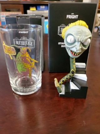 Loot Fright Exclusive Beetlejuice Juice Glass And Staircase Snake Bobblehead Nib