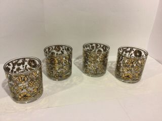 4 Vintage Culver Mid Century Modern 22k Gold Flowers Highball Glasses