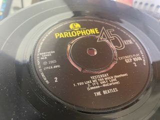 The Beatles Yeaterday E.  P.  Mono - 1/ - 1 45 RPM Rare Vinyl EP 1965 6603 V N 3