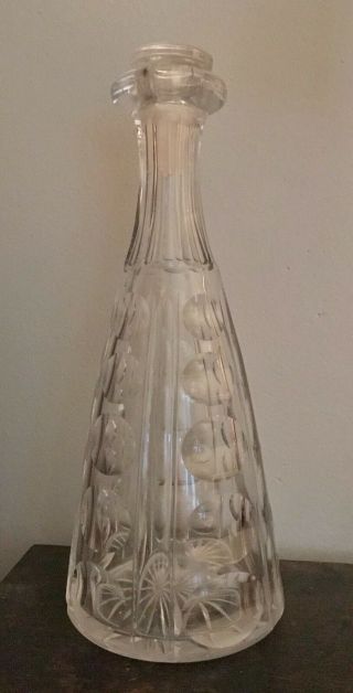Mid Century Vintage Glass Decanter With Flat Stopper