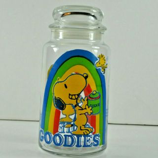 Snoopy Goodies Jar Candy Treat Rainbow Peanuts Woodstock 1965 Vintage