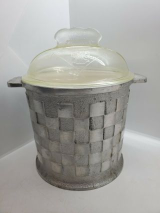 Vintage Guardian Ware Aluminum Ice Bucket With Plastic Liner And Glass Lid