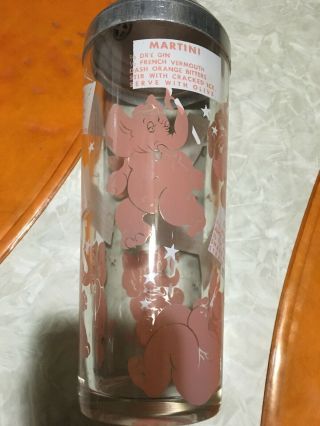 Vintage Mid Century Pink Elephant Cocktail Shaker With Recipes