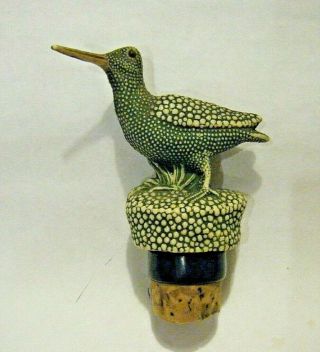 Vintage Figural Cork Bottle Stopper Green Textured Celluloid Plastic Bird