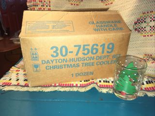 Set Of 12 Dayton Hudson 1988 Christmas Tree Confetti Glasses Lowball Rocks Box