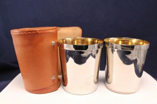 Abercrombie & Fitch Travel Campers Chrome Nesting Cups In Leather Button Case