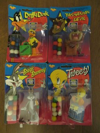 Complete Set Of 4 Vintage Looney Tunes Gumball Pocket Pack Dispensers