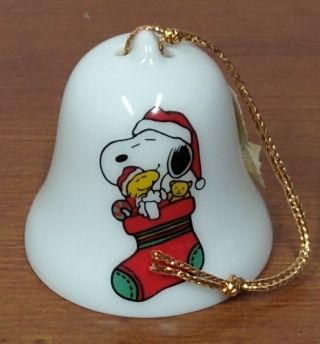 Ufs Miniature Japan Snoopy Woodstock Stocking Toy Christmas Ornament 1 1/2 " Bell