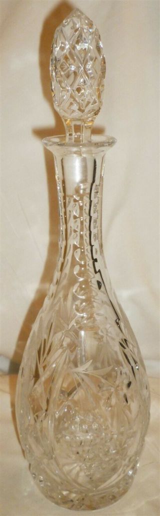 Vintage Gorgeous Clear Cut & Etched Crystal Glass Wine Liquor Decanter W/stopper