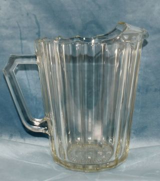 Vintage Large Heavy Ribbed / Panel Clear Glass Water Beer Soda Pitcher