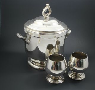 Vintage Oneida Silver Plate Ice Bucket Insert Engraved W/ Bonus Goblets
