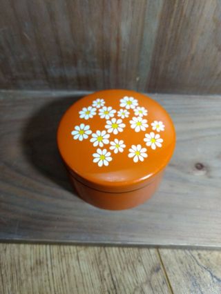 Groovy Vintage Enamel Orange Daisy Flower Power Container - 6 Coasters Omc Japan